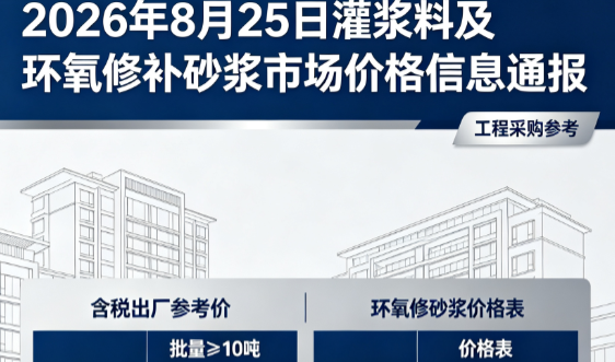 莲花2026年8月25日灌浆料及环氧修补砂浆市场价格信息通报